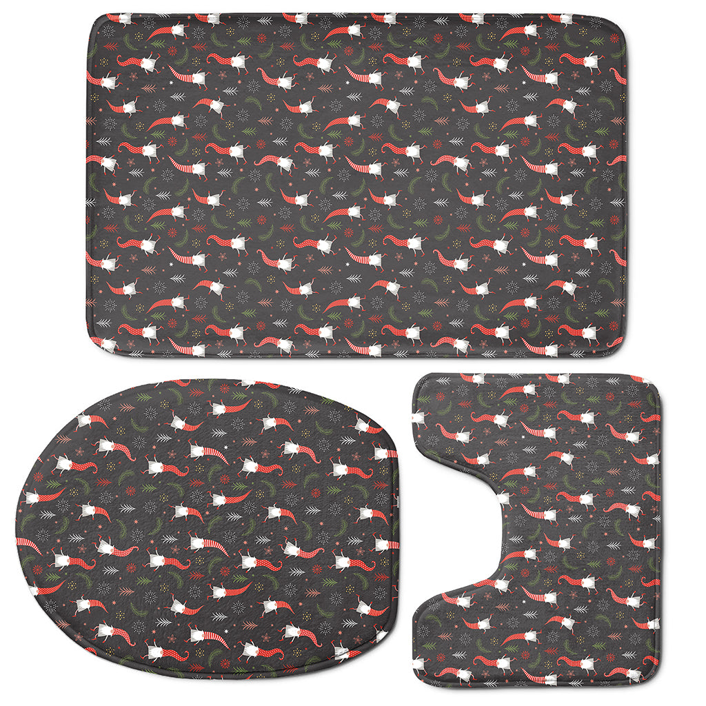 Christmas Gnomes Pattern Print 3 Piece Bath Mat Set