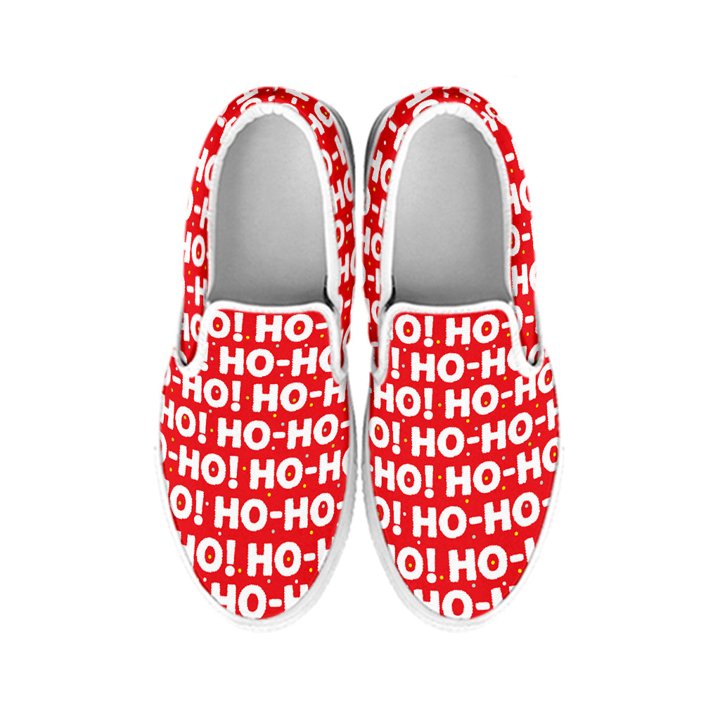 Christmas Ho Ho Ho Pattern Print White Slip On Shoes