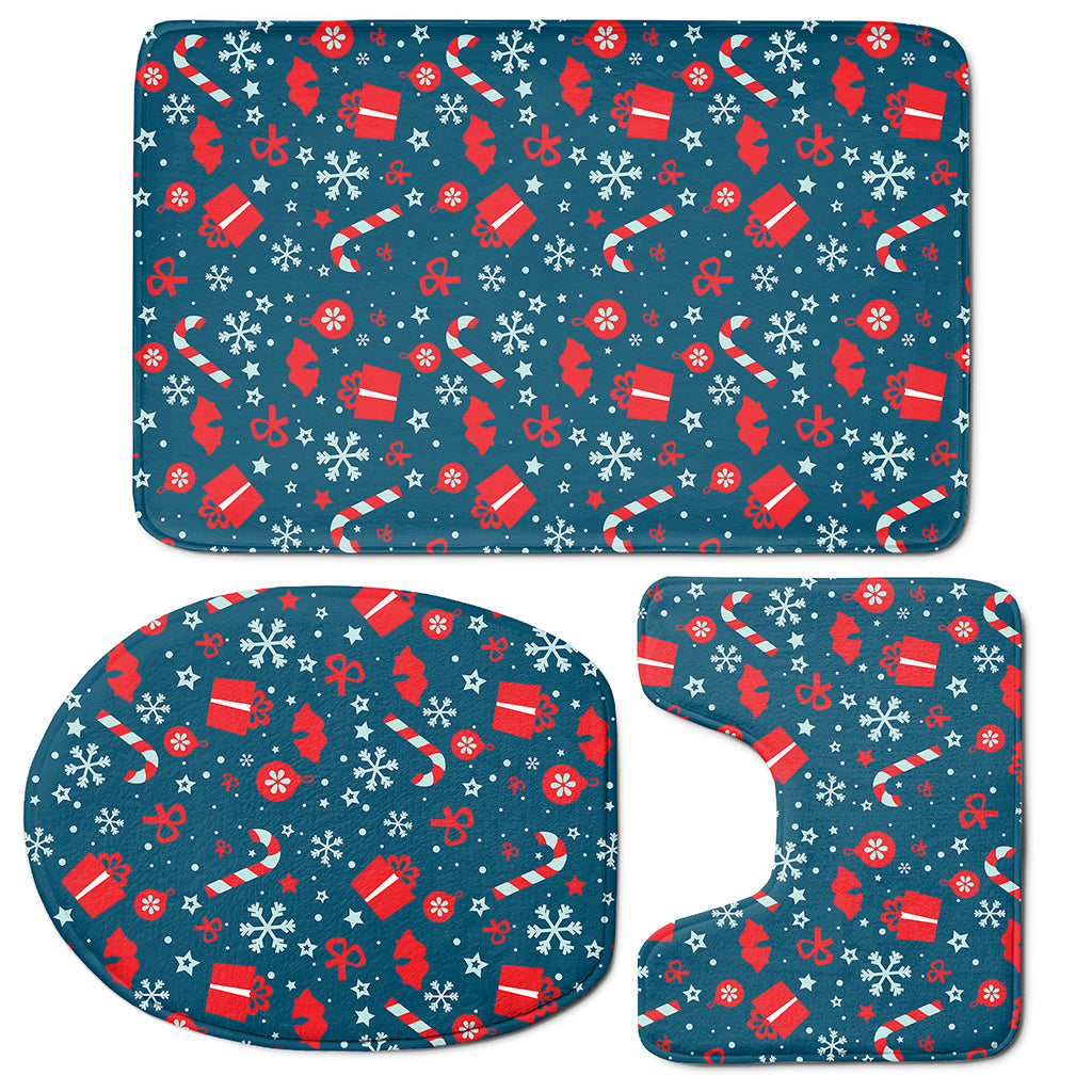 Christmas Holiday Elements Pattern Print 3 Piece Bath Mat Set