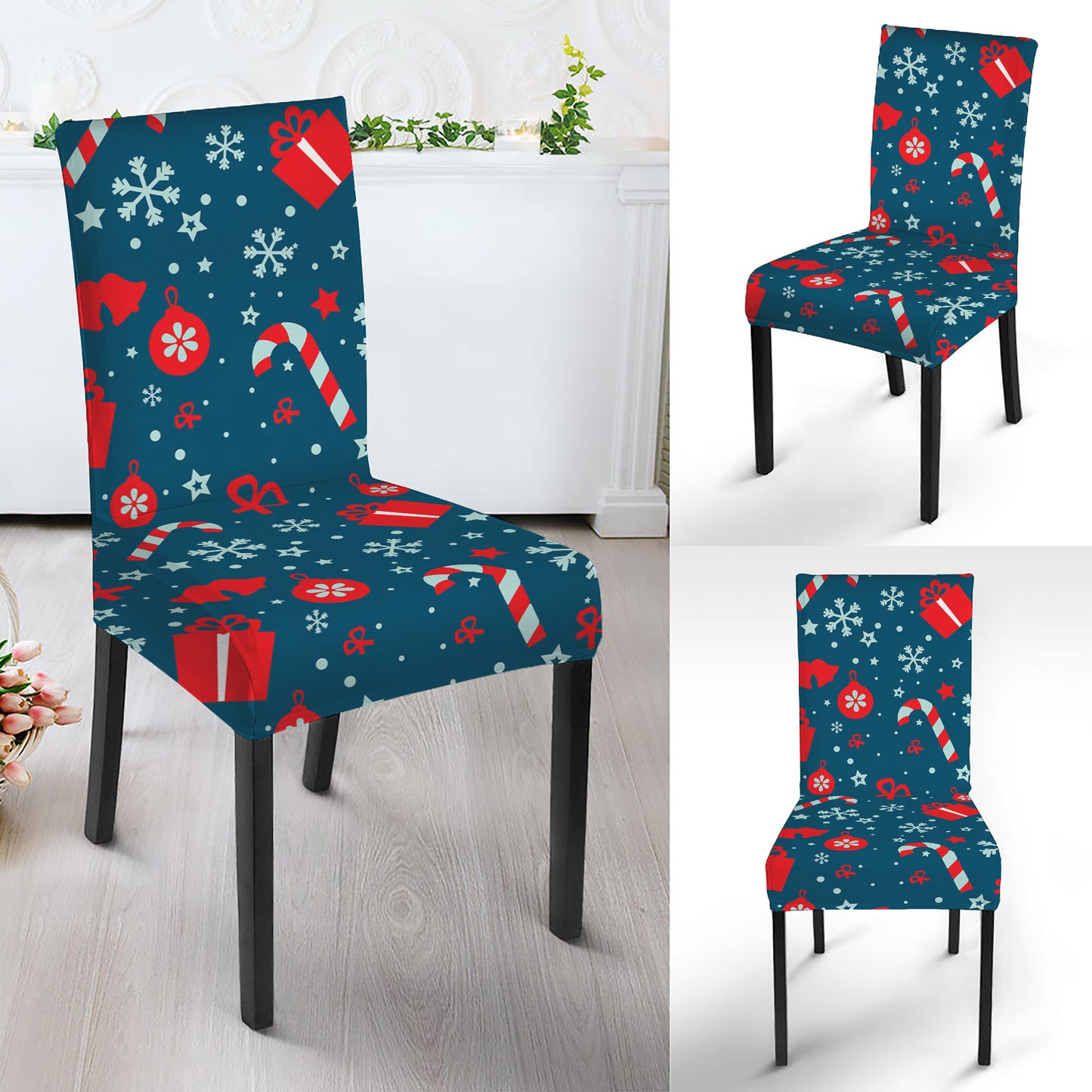 Christmas Holiday Elements Pattern Print Dining Chair Slipcover