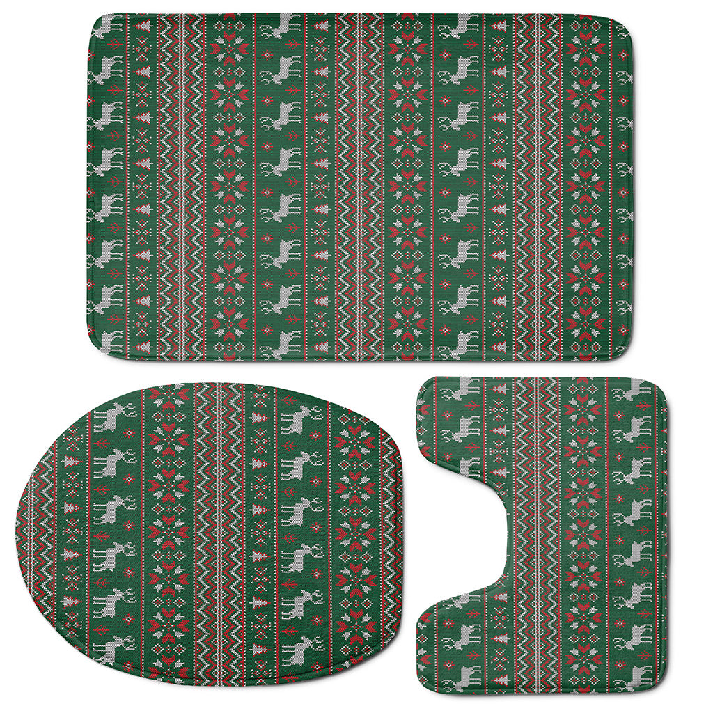 Christmas Holiday Knitted Pattern Print 3 Piece Bath Mat Set