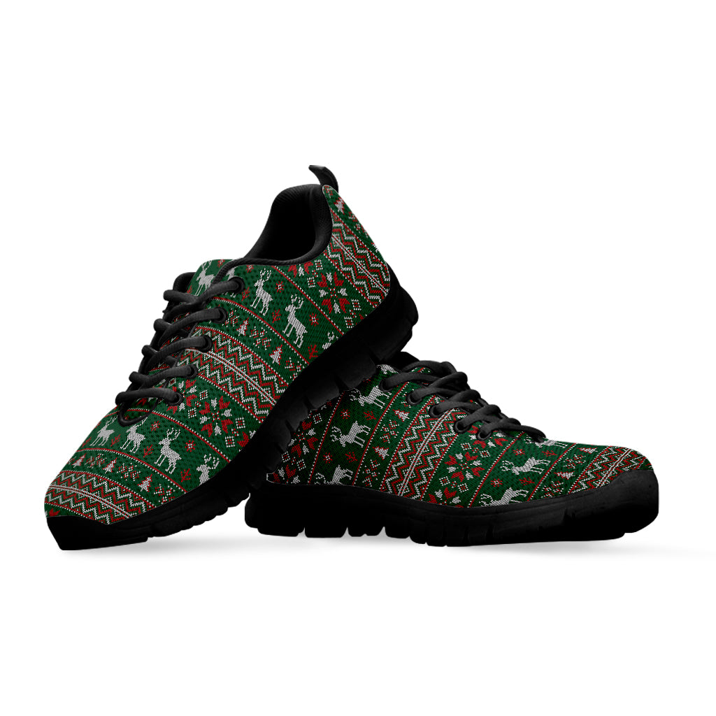 Christmas Holiday Knitted Pattern Print Black Sneakers