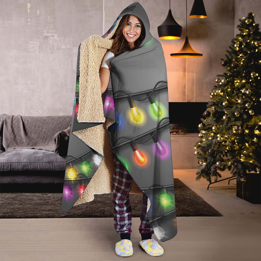 Christmas Holiday Lights Print Hooded Blanket