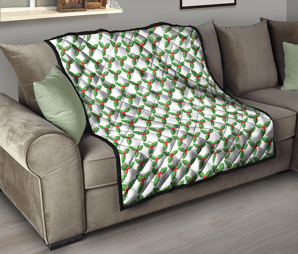 Christmas Holly Berry Pattern Print Quilt