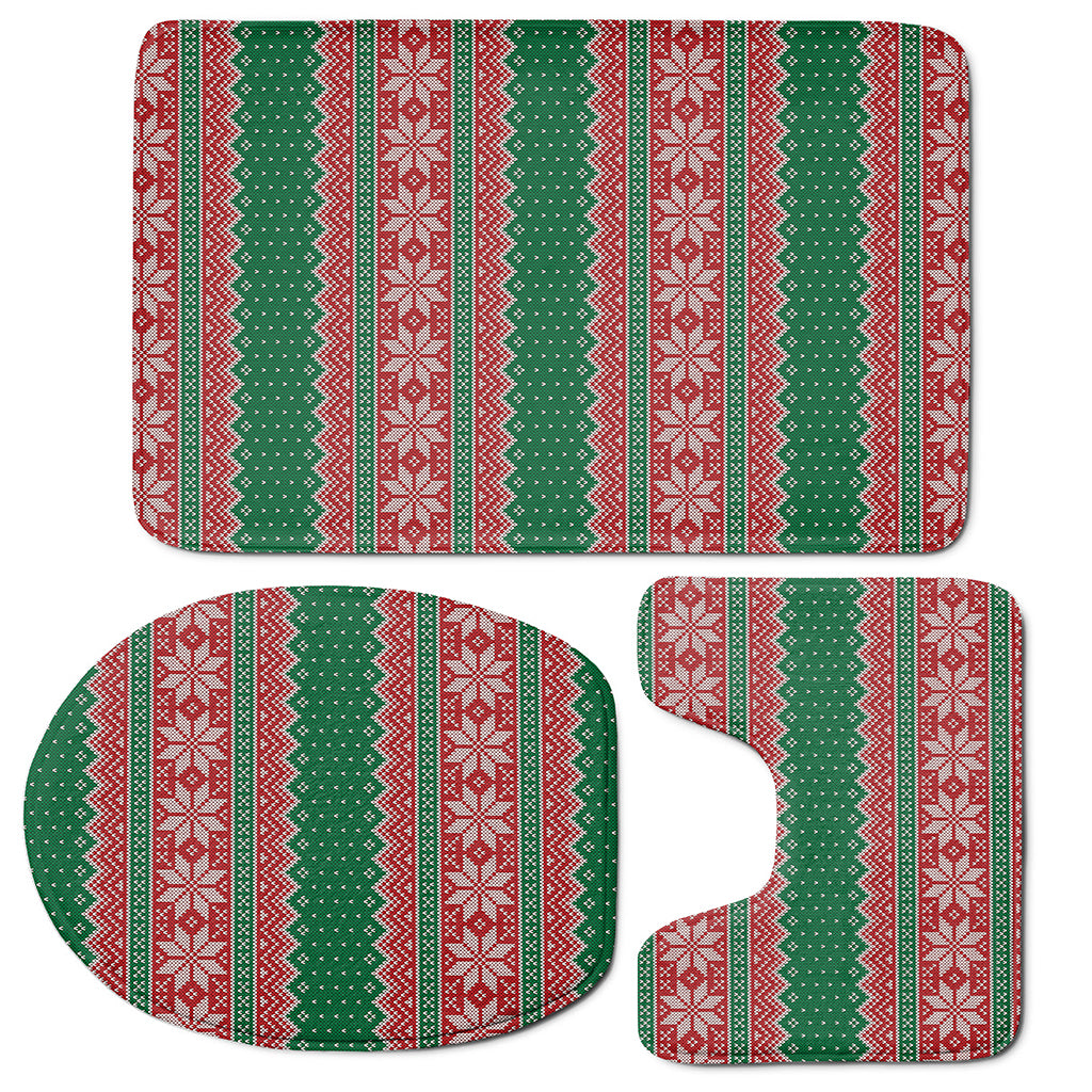 Christmas Knitted Pattern Print 3 Piece Bath Mat Set