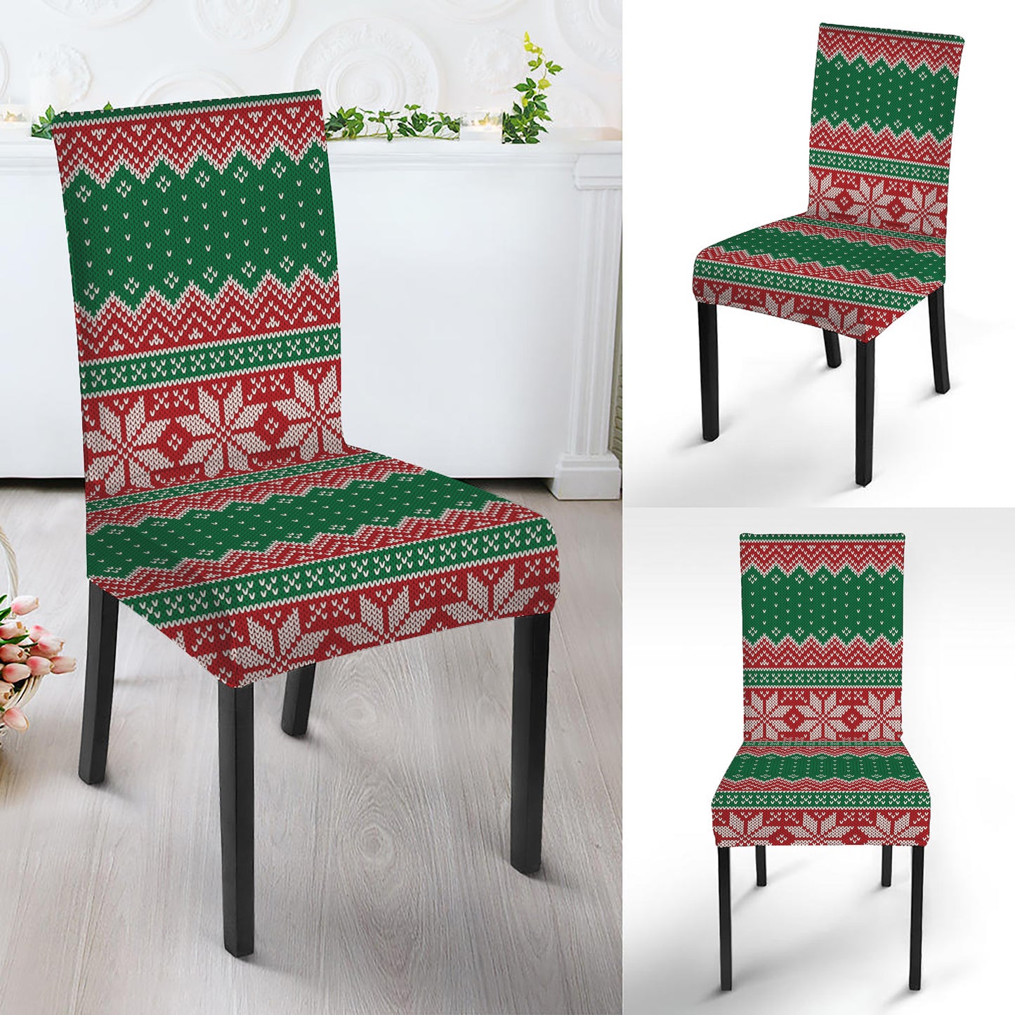 Christmas Knitted Pattern Print Dining Chair Slipcover