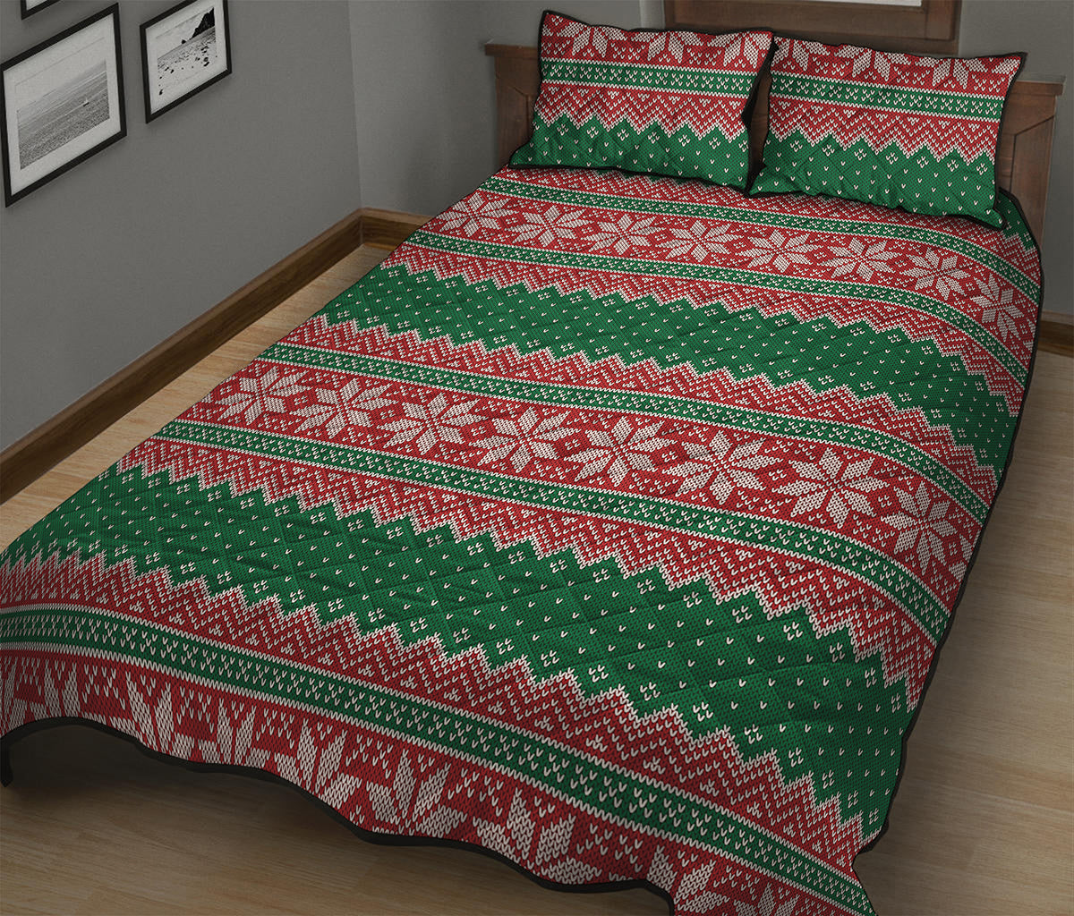 Christmas Knitted Pattern Print Quilt Bed Set