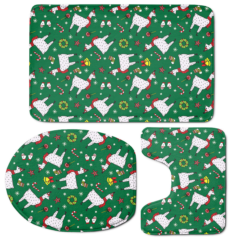 Christmas Llama Pattern Print 3 Piece Bath Mat Set