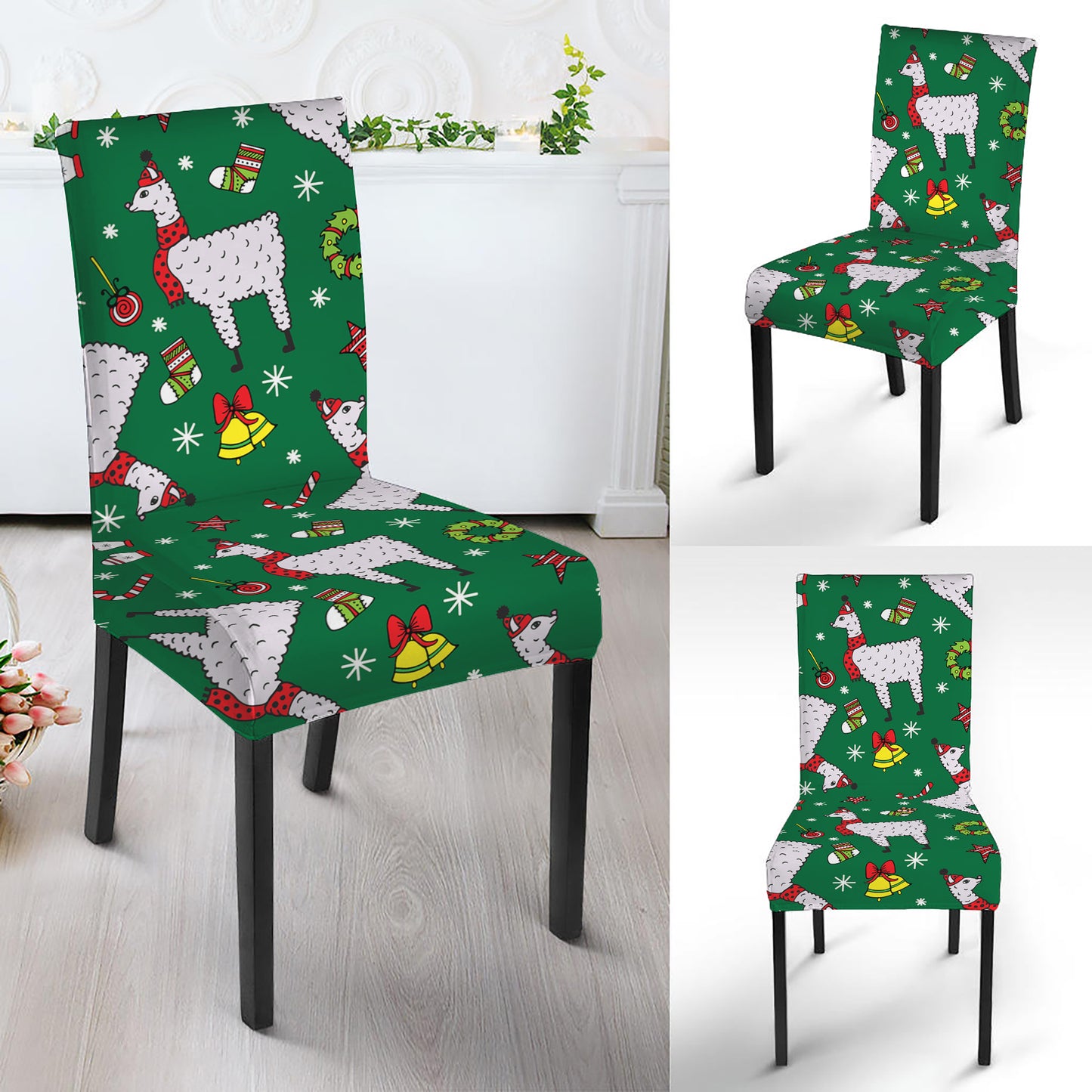 Christmas Llama Pattern Print Dining Chair Slipcover