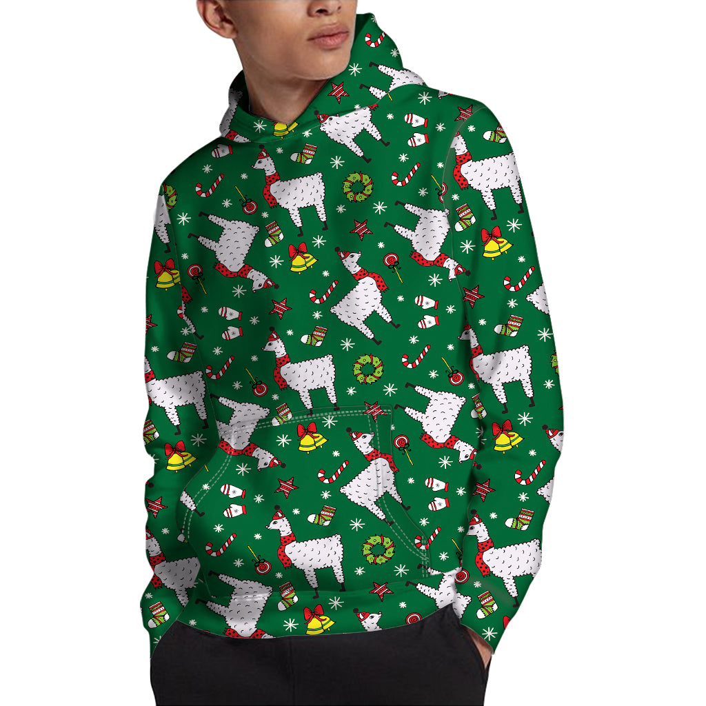 Christmas Llama Pattern Print Pullover Hoodie
