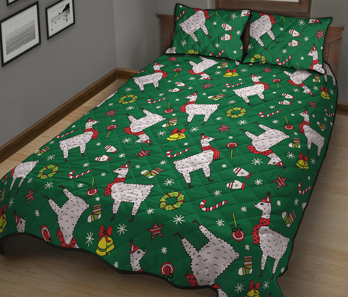 Christmas Llama Pattern Print Quilt Bed Set