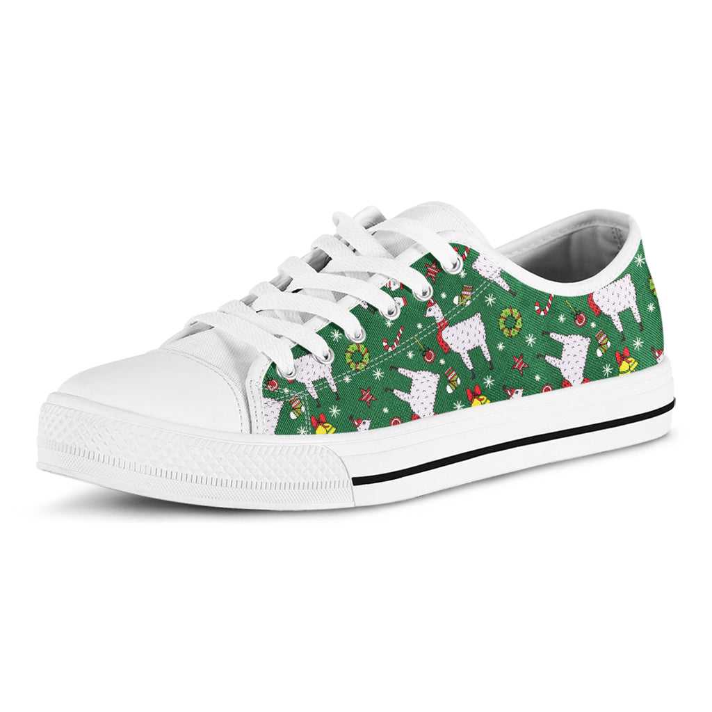 Christmas Llama Pattern Print White Low Top Shoes