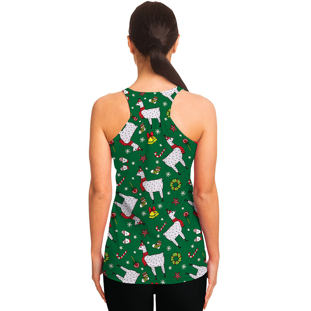 Christmas Llama Pattern Print Women's Racerback Tank Top