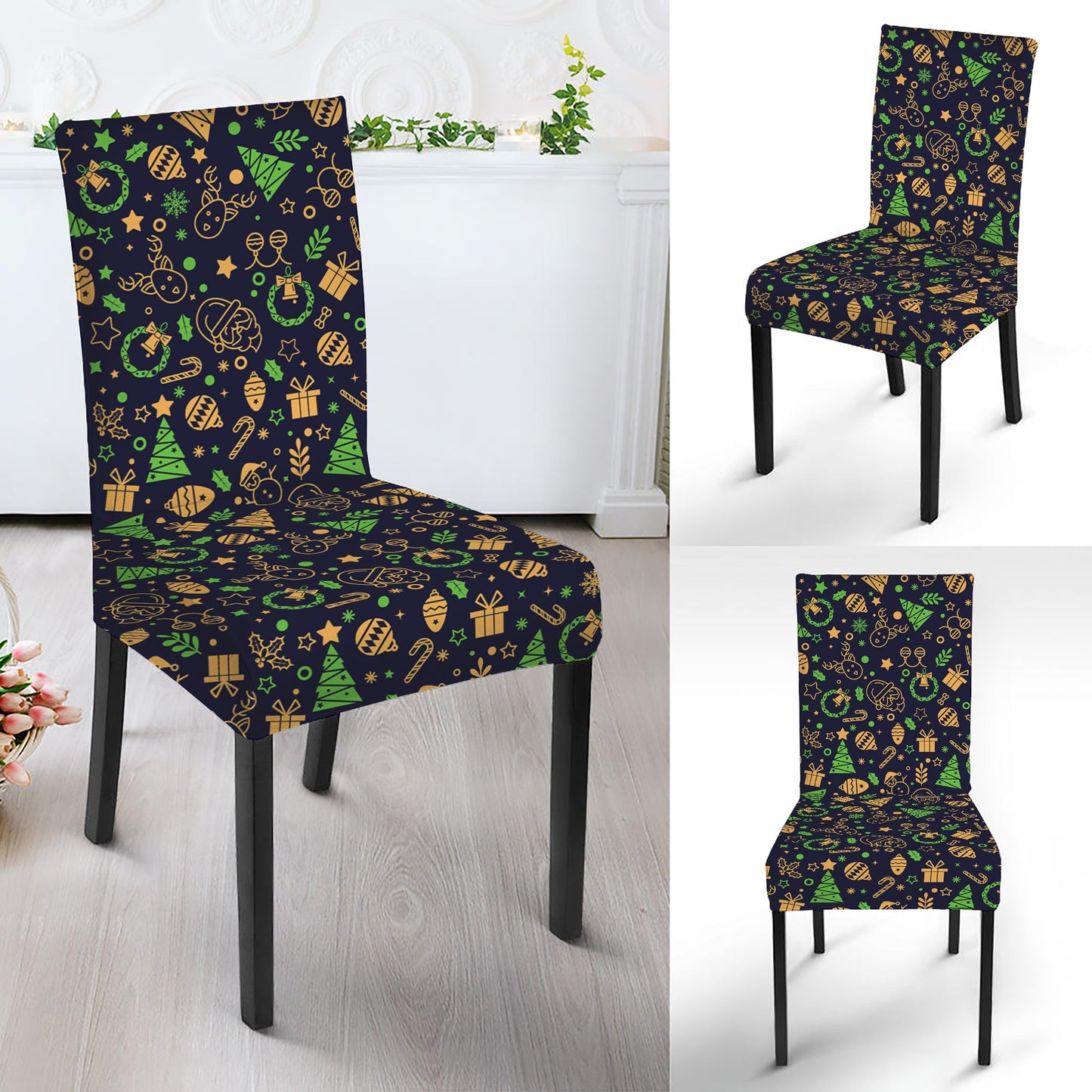 Christmas Party Elements Pattern Print Dining Chair Slipcover