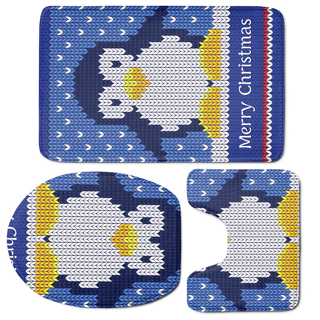 Christmas Penguin Knitted Print 3 Piece Bath Mat Set