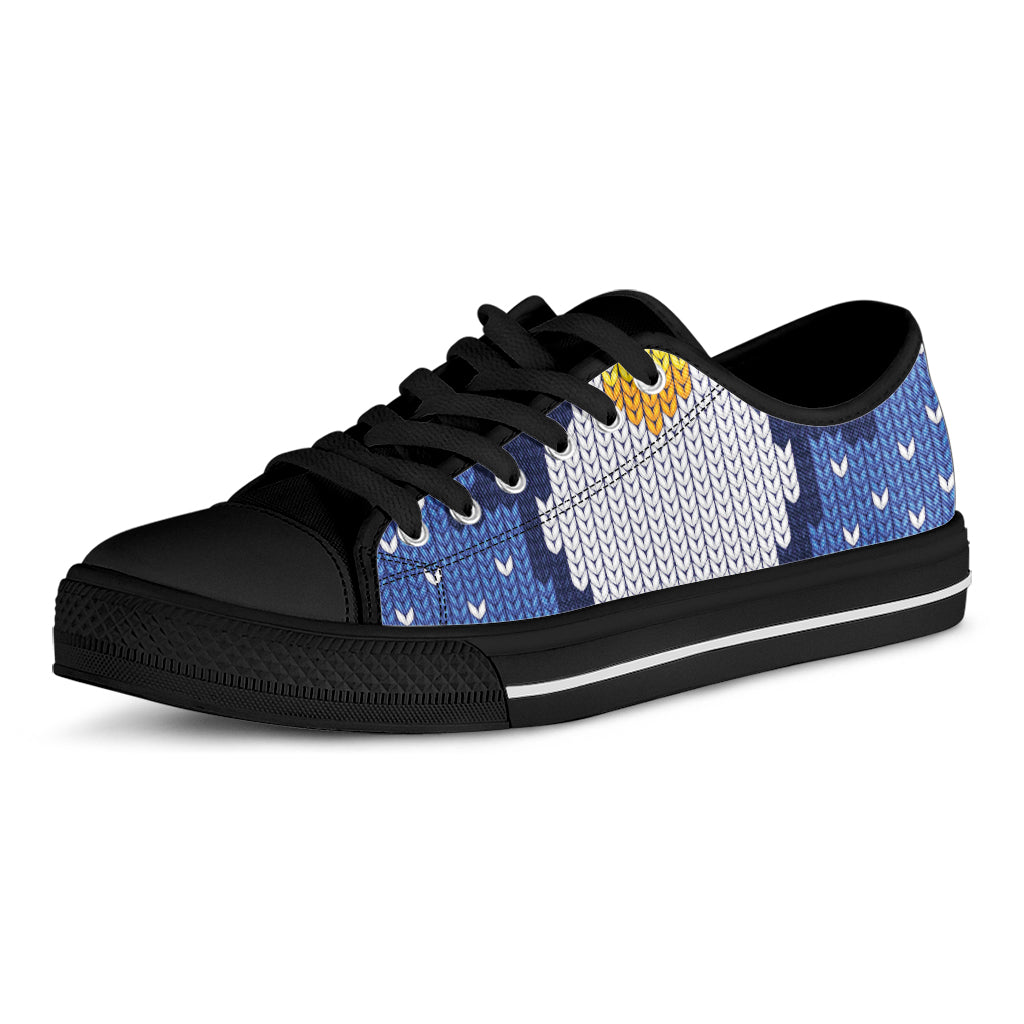 Christmas Penguin Knitted Print Black Low Top Shoes