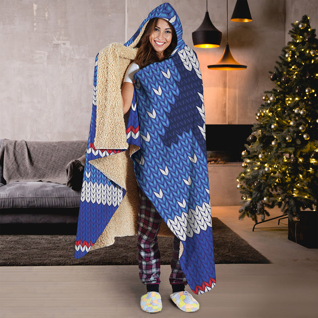 Christmas Penguin Knitted Print Hooded Blanket