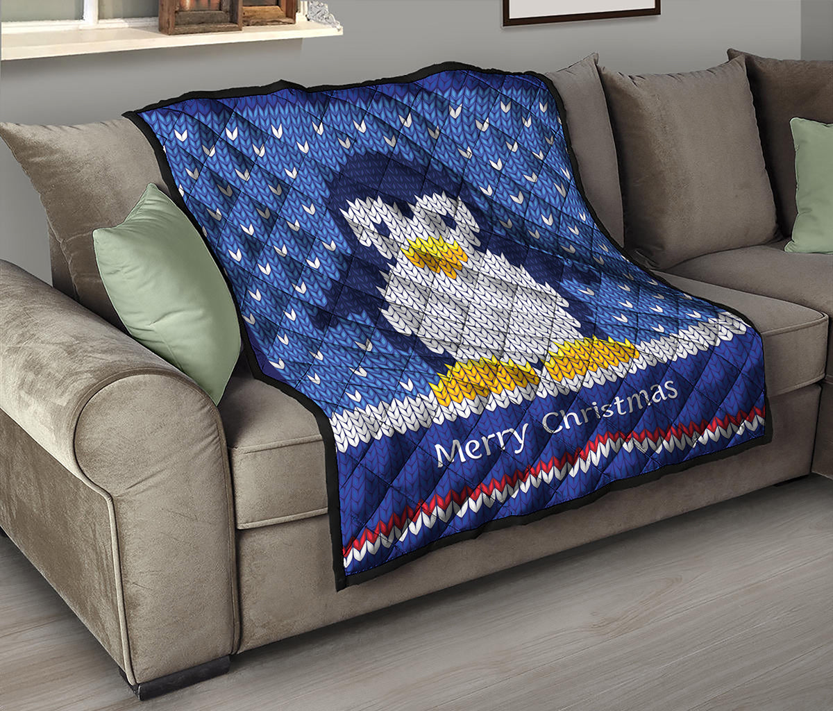 Christmas Penguin Knitted Print Quilt