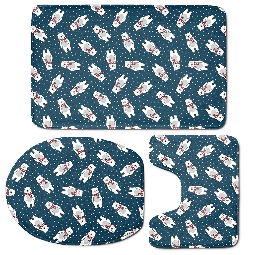 Christmas Polar Bear Pattern Print 3 Piece Bath Mat Set