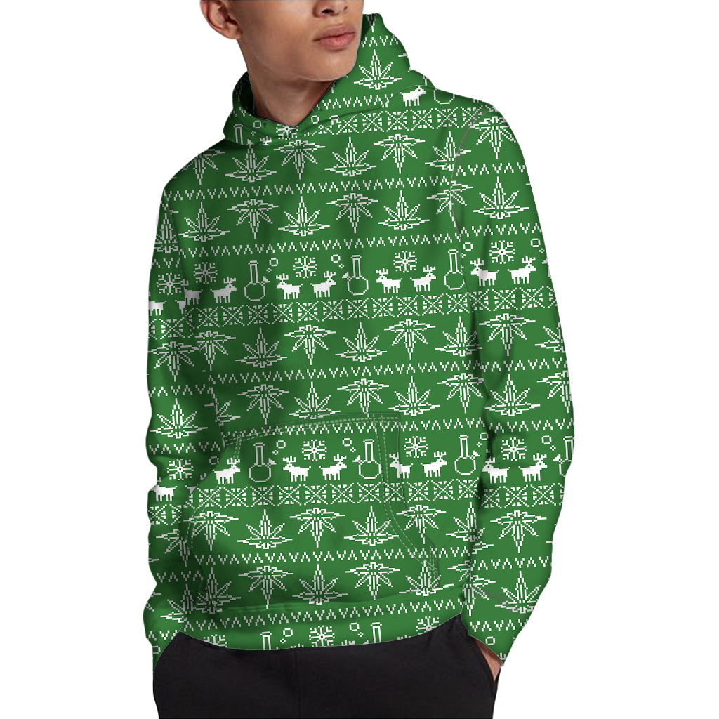 Christmas Pot Leaf Pattern Print Pullover Hoodie