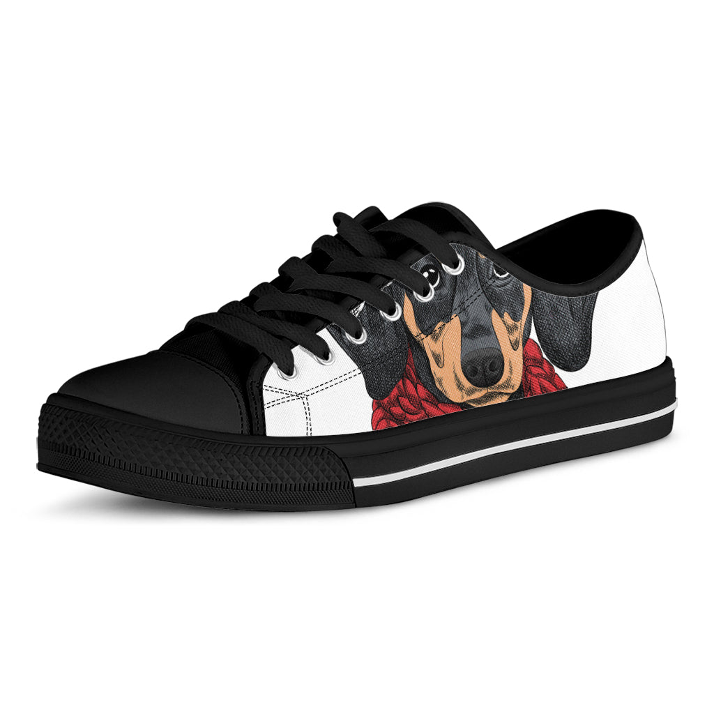 Christmas Santa Dachshund Print Black Low Top Shoes