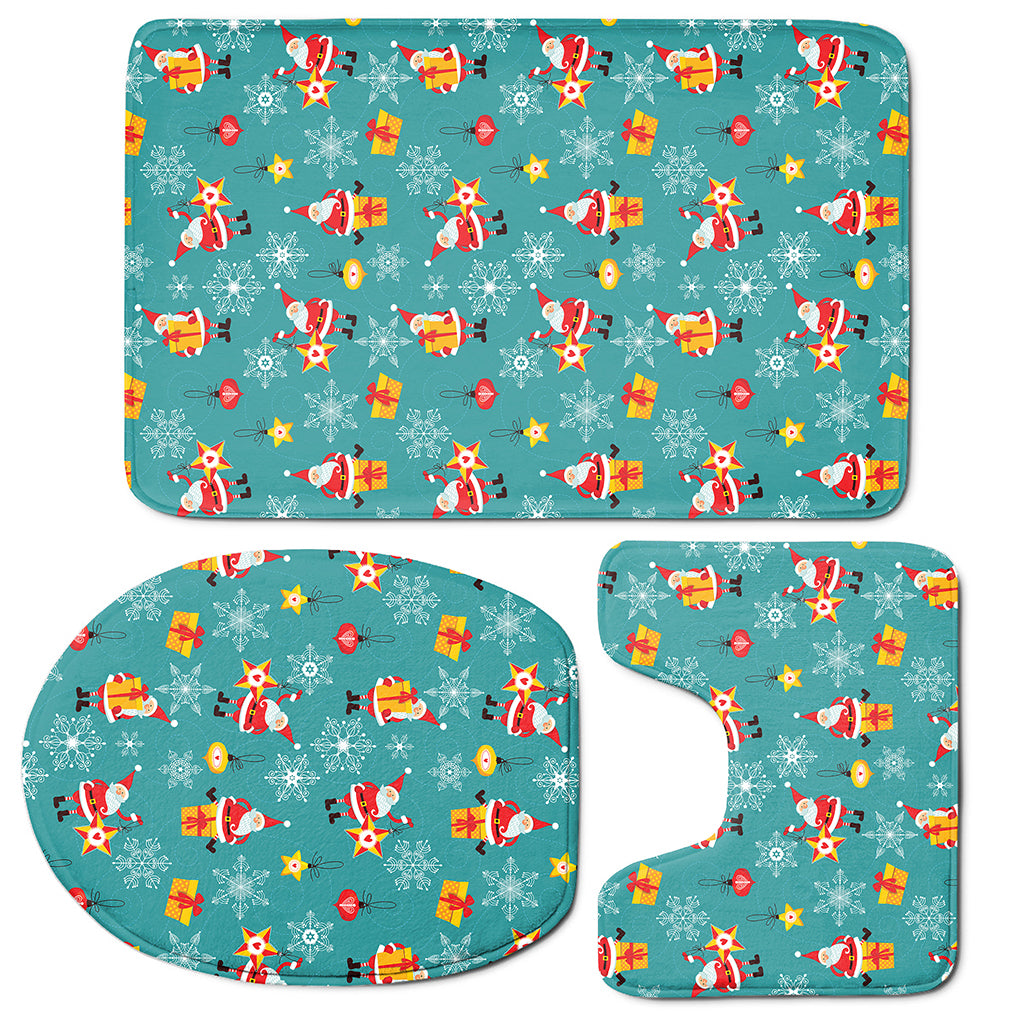 Christmas Santa Gift Pattern Print 3 Piece Bath Mat Set