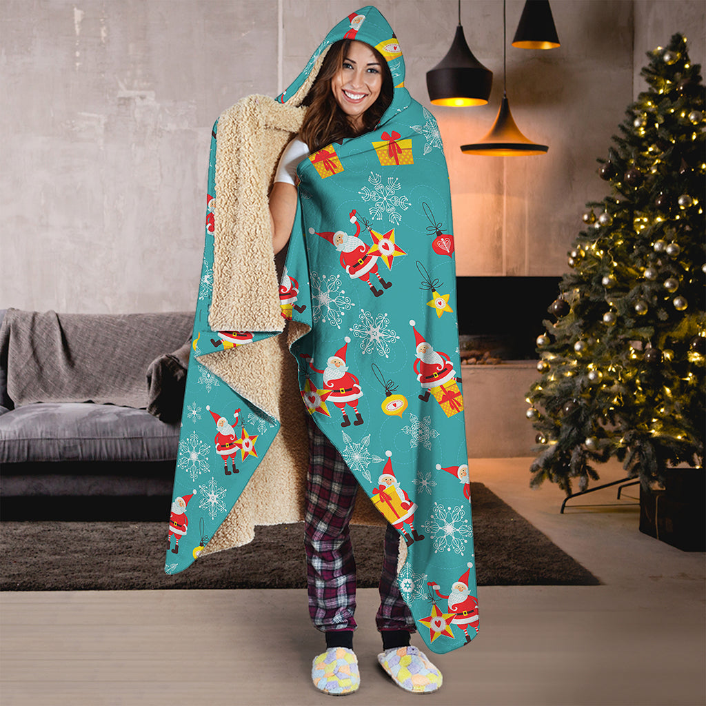 Christmas Santa Gift Pattern Print Hooded Blanket