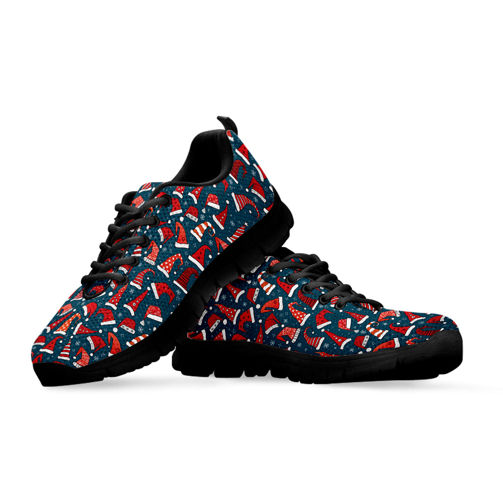 Christmas Santa Hats Pattern Print Black Sneakers