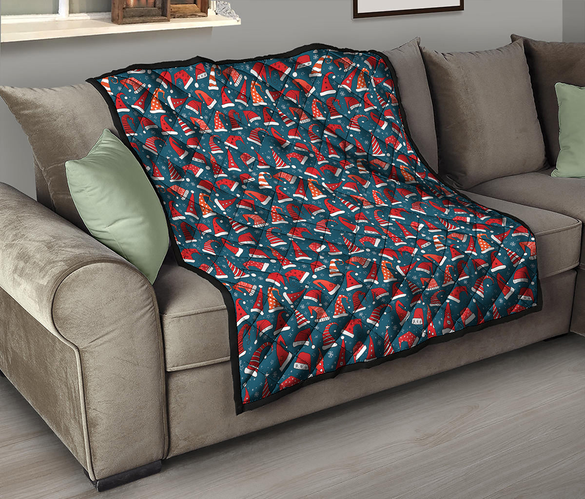 Christmas Santa Hats Pattern Print Quilt