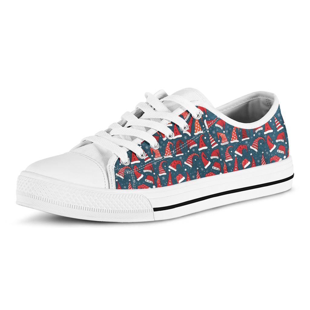 Christmas Santa Hats Pattern Print White Low Top Shoes