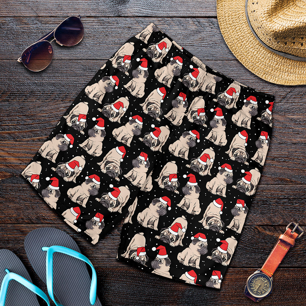 Christmas Santa Pug Pattern Print Men's Shorts