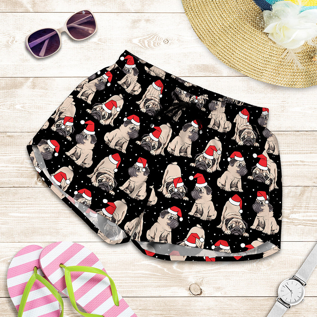 Christmas Santa Pug Pattern Print Women's Shorts