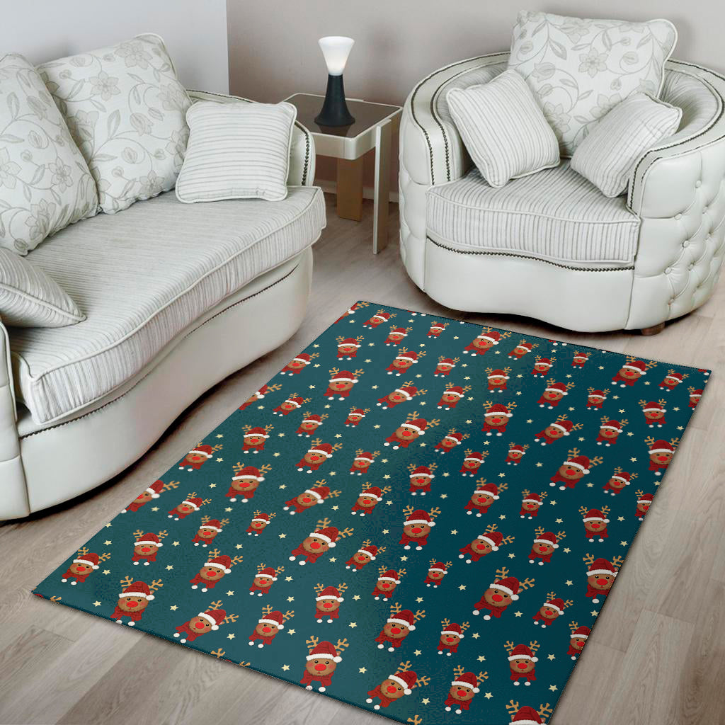 Christmas Santa Reindeer Pattern Print Area Rug