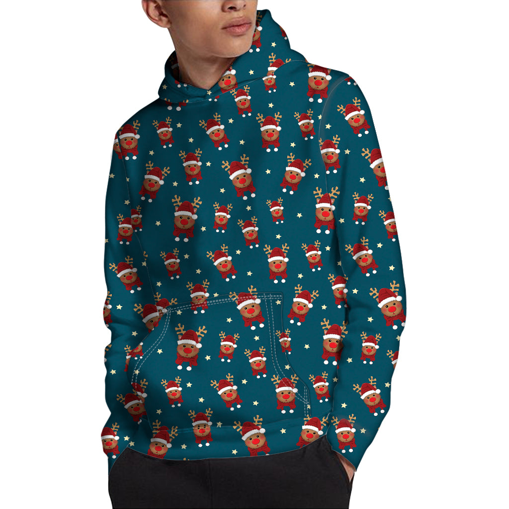 Christmas Santa Reindeer Pattern Print Pullover Hoodie