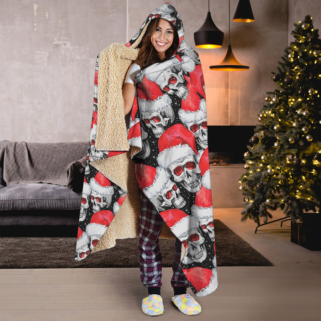 Christmas Santa Skull Pattern Print Hooded Blanket