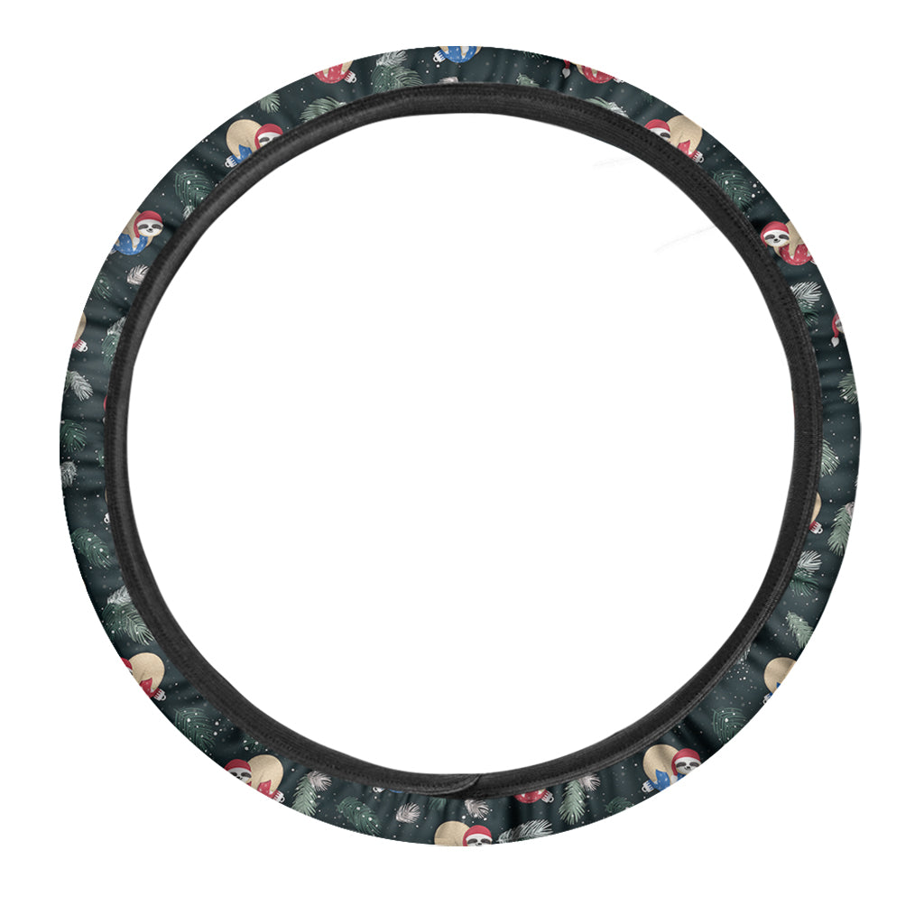Christmas Sleeping Sloths Pattern Print Car Steering Wheel Cover