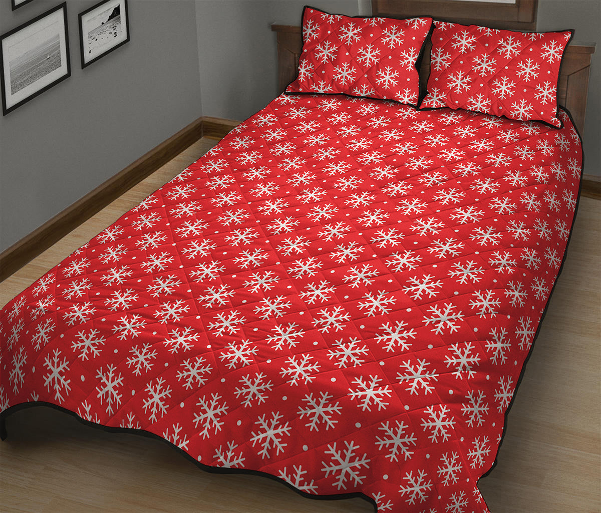 Christmas Snowflake Pattern Print Quilt Bed Set
