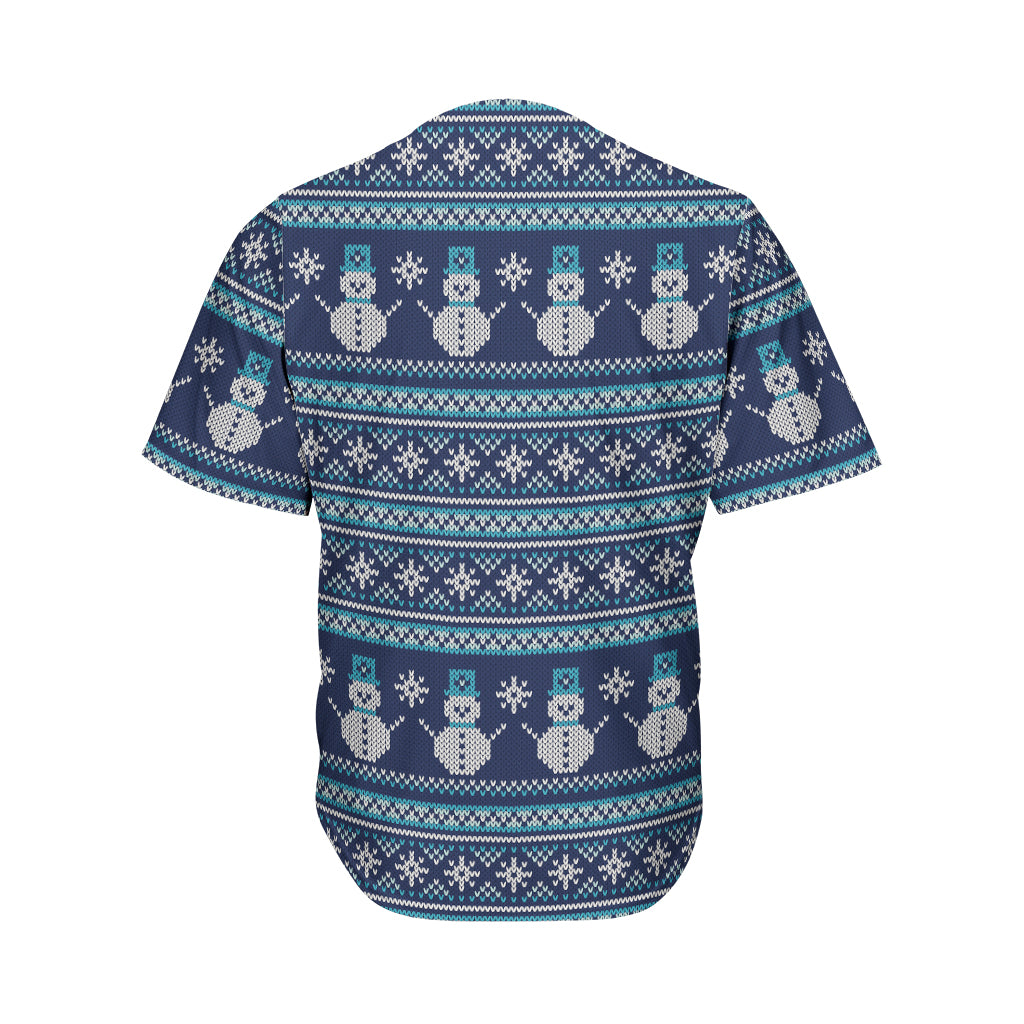 Christmas Snowman Knitted Pattern Print Men's Baseball Jersey