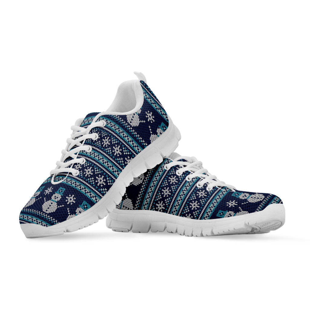 Christmas Snowman Knitted Pattern Print White Sneakers