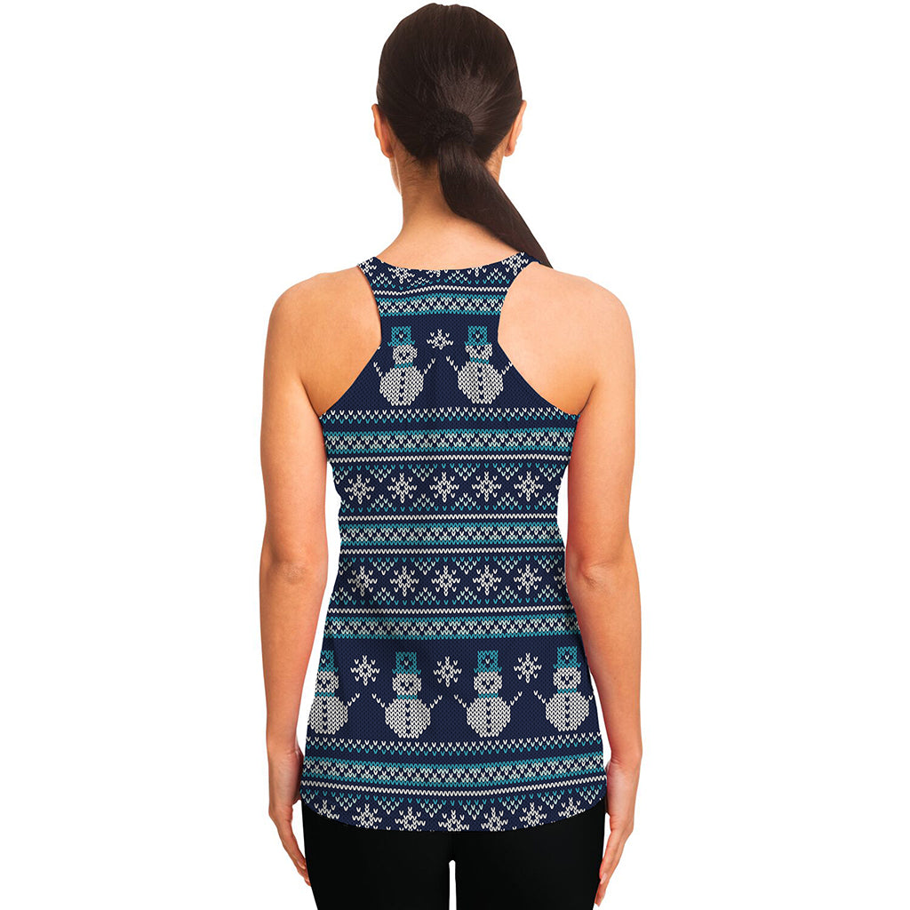 Christmas Snowman Knitted Pattern Print Women's Racerback Tank Top