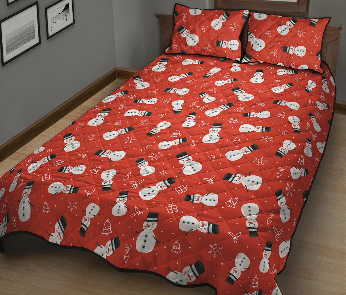 Christmas Snowman Pattern Print Quilt Bed Set
