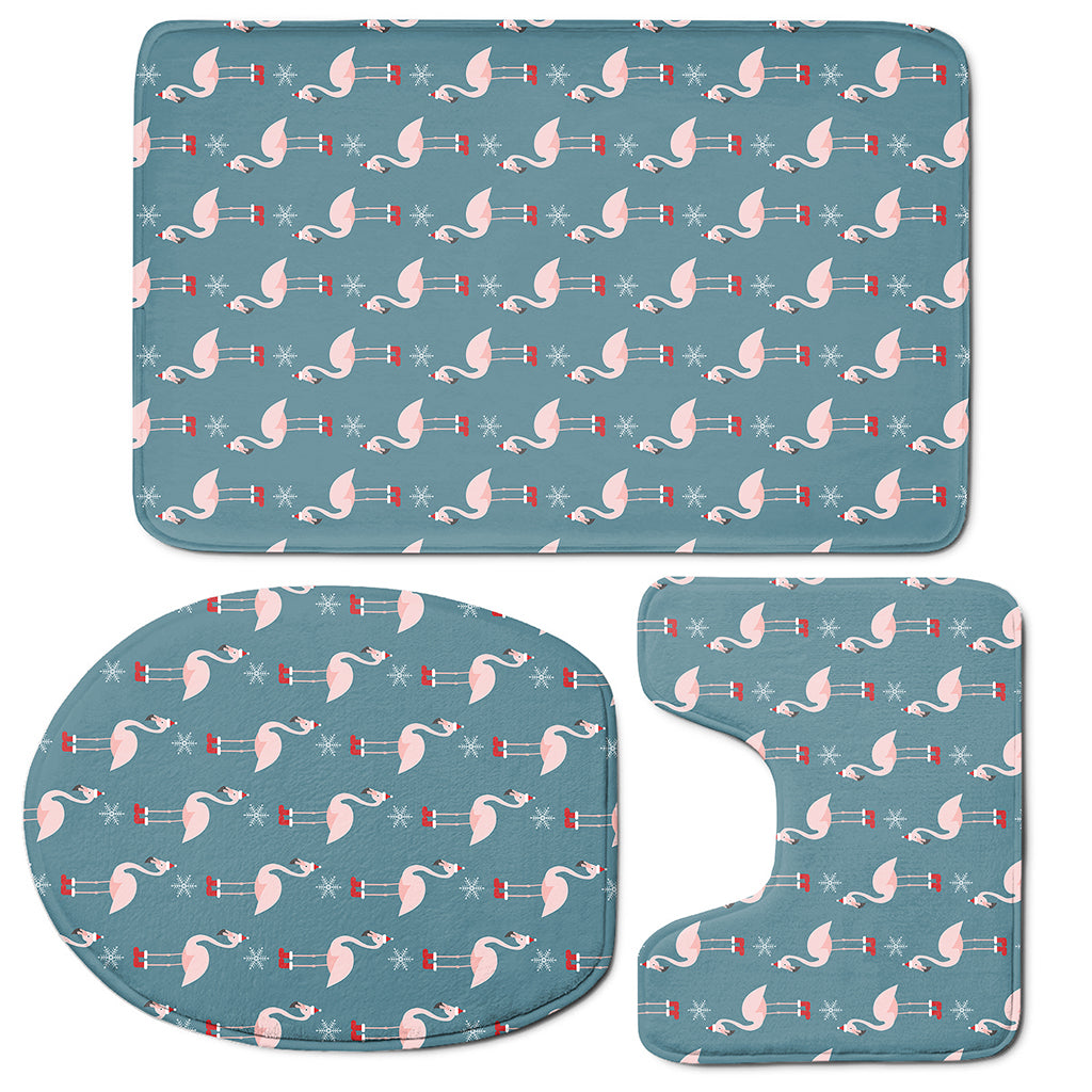 Christmas Snowy Flamingo Pattern Print 3 Piece Bath Mat Set
