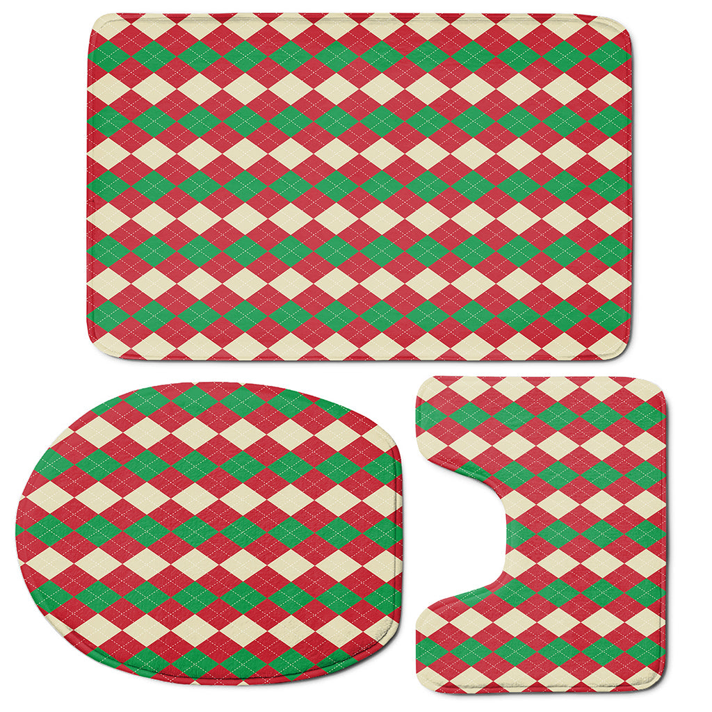 Christmas Themed Argyle Pattern Print 3 Piece Bath Mat Set
