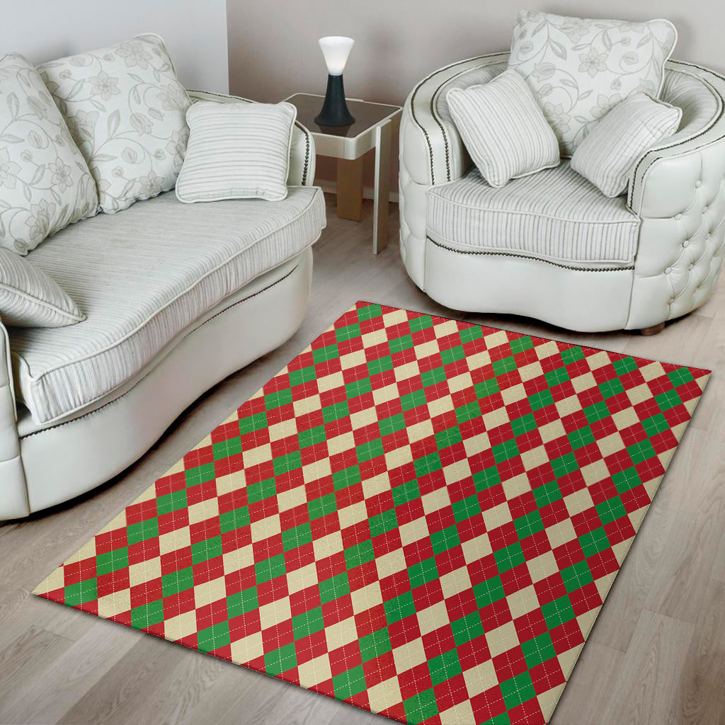 Christmas Themed Argyle Pattern Print Area Rug