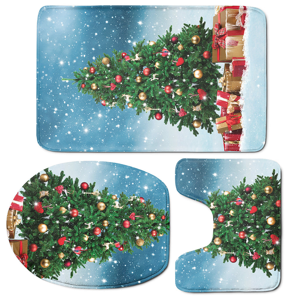 Christmas Tree And Snow Print 3 Piece Bath Mat Set