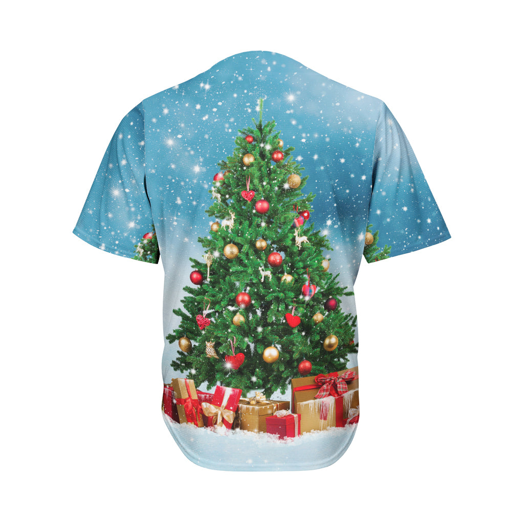 Christmas Tree And Snow Print Men's Baseball Jersey