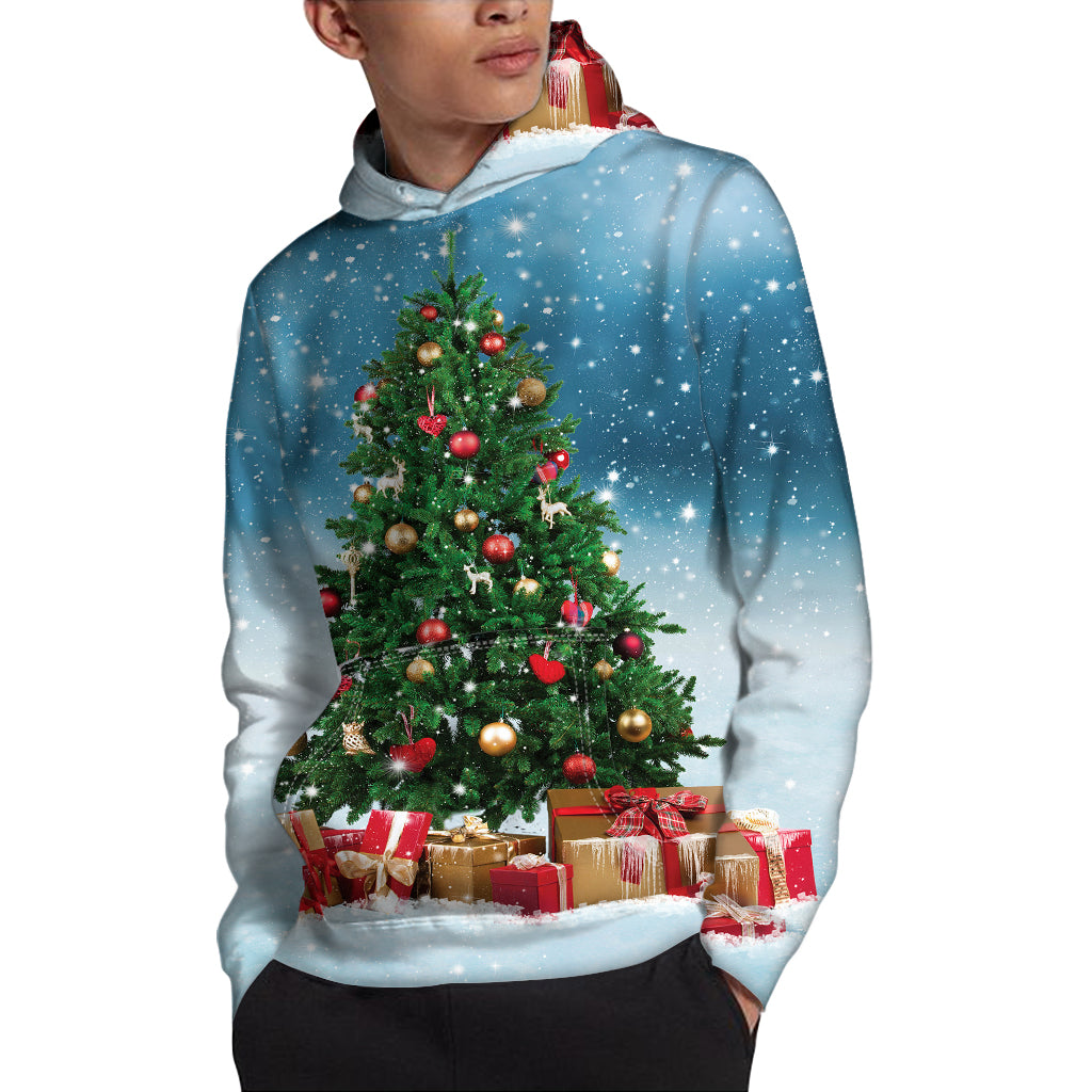 Christmas Tree And Snow Print Pullover Hoodie