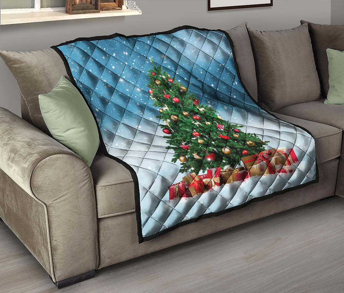 Christmas Tree And Snow Print Quilt