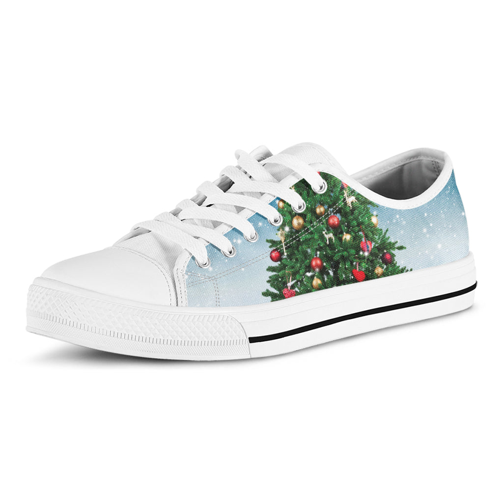 Christmas Tree And Snow Print White Low Top Shoes