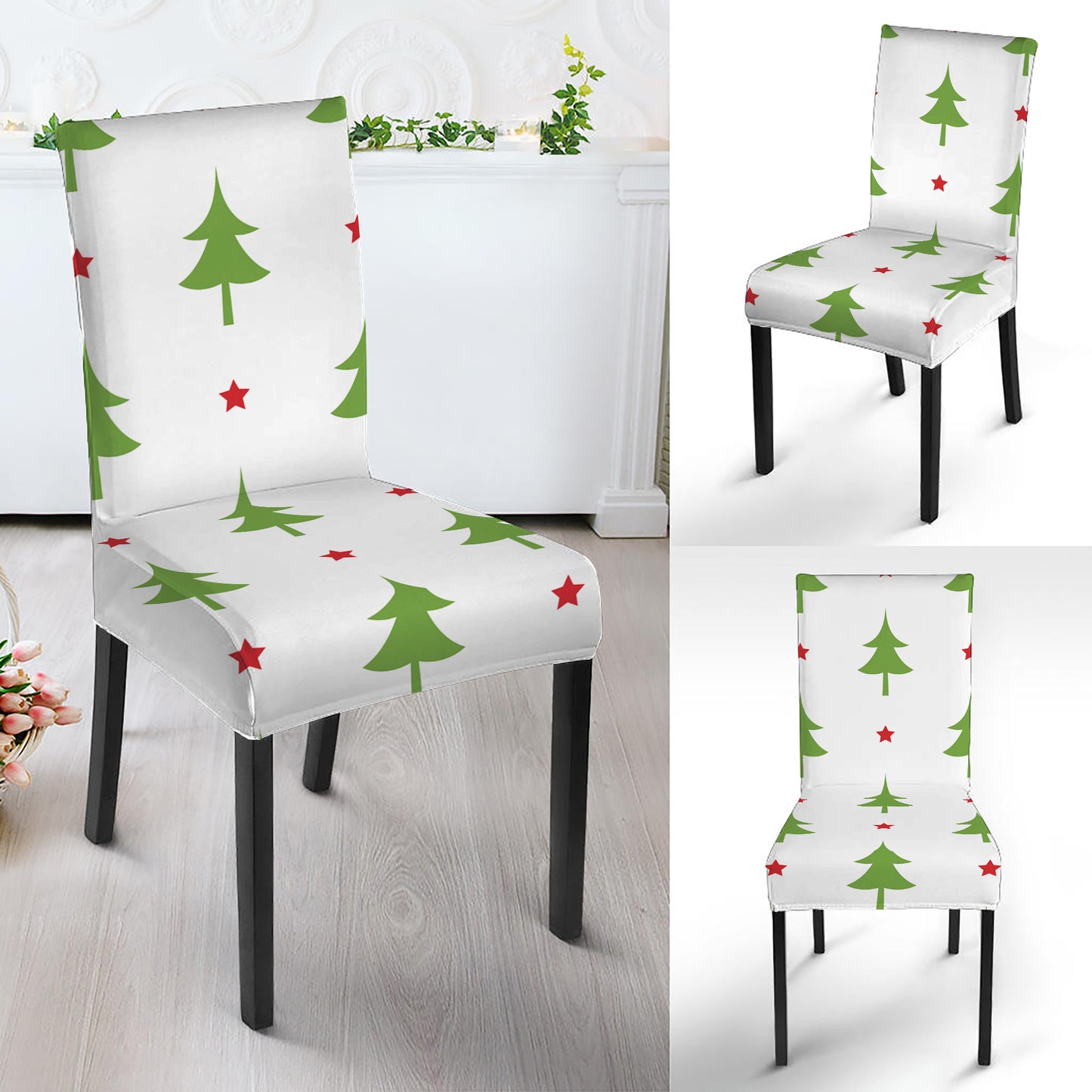 Christmas Tree And Star Pattern Print Dining Chair Slipcover